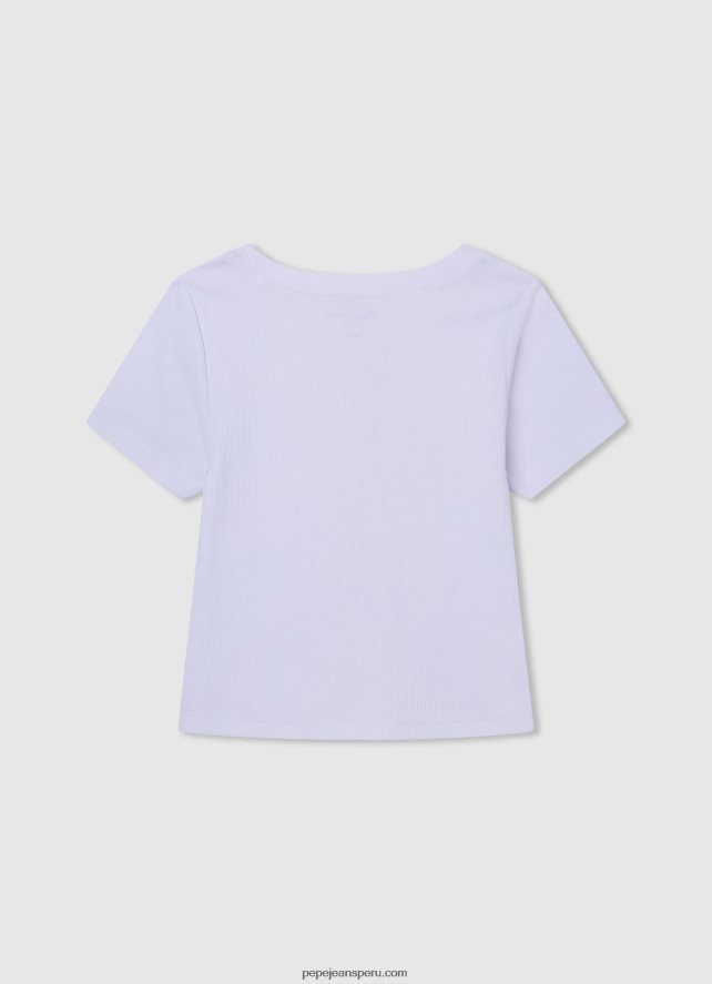 chica camisa de canalé con logo bordado Pepe Jeans 44JTZ1459 blanco - Imagen 2