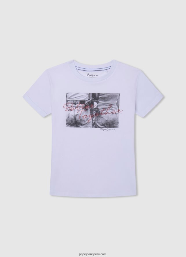 chica camisa de canalé con logo bordado Pepe Jeans 44JTZ1459 blanco - Imagen 4