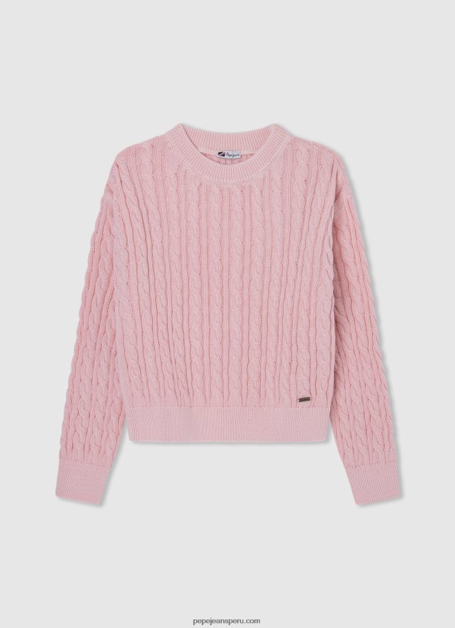 chica Jersey trenzado con cuello redondo Pepe Jeans 44JTZ1407 Rosa suave - Imagen 1