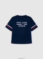 chica playera boxy con logo estampado Pepe Jeans 44JTZ1448 océano