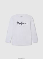 chico playera de manga larga con logo en el frente Pepe Jeans 44JTZ1619 blanco