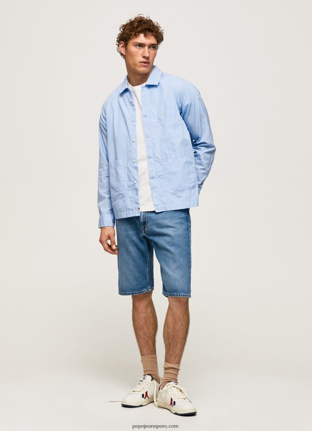 hombres camisa de corte recto lambert fil a fil Pepe Jeans 44JTZ1030 blanqueador azul - Imagen 2