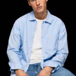 hombres camisa de corte recto lambert fil a fil Pepe Jeans 44JTZ1030 blanqueador azul