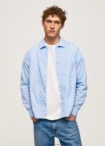 hombres camisa de corte recto lambert fil a fil Pepe Jeans 44JTZ1030 blanqueador azul - Imagen 3