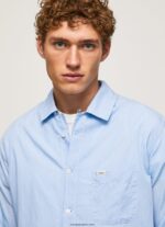 hombres camisa de corte recto lambert fil a fil Pepe Jeans 44JTZ1030 blanqueador azul - Imagen 4