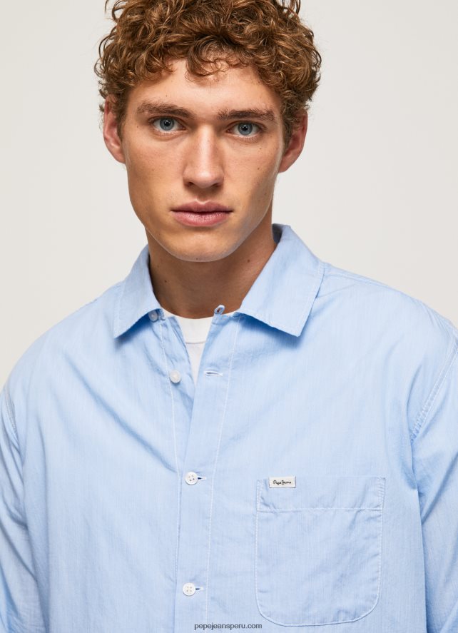 hombres camisa de corte recto lambert fil a fil Pepe Jeans 44JTZ1030 blanqueador azul - Imagen 4