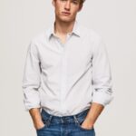 hombres camisa de popelina de corte slim Lawrence Pepe Jeans 44JTZ1050 blanqueador azul