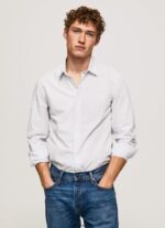 hombres camisa de popelina de corte slim Lawrence Pepe Jeans 44JTZ1050 blanqueador azul