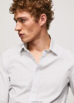 hombres camisa de popelina de corte slim Lawrence Pepe Jeans 44JTZ1050 blanqueador azul - Imagen 3