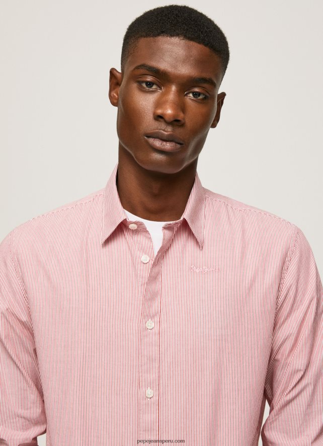 hombres camisa percy de popelina con rayas de bengala Pepe Jeans 44JTZ1074 estudio rojo - Imagen 3
