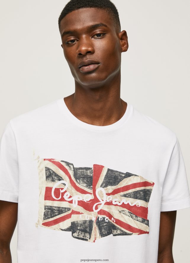 hombres camiseta con el logo de la bandera y la bandera ondeando Pepe Jeans 44JTZ1014 blanco - Imagen 3
