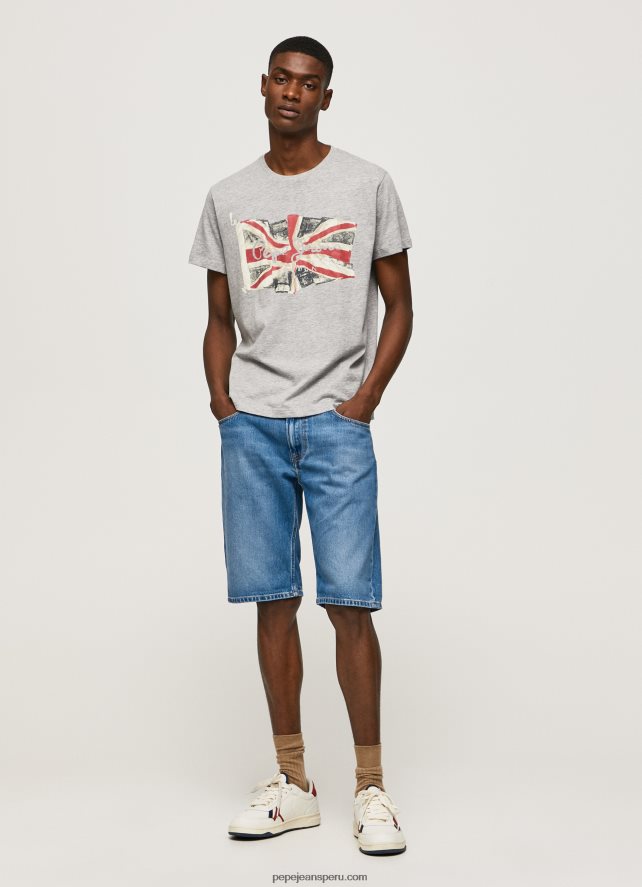 hombres camiseta con el logo de la bandera y la bandera ondeando Pepe Jeans 44JTZ936 gris marga - Imagen 2