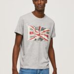 hombres camiseta con el logo de la bandera y la bandera ondeando Pepe Jeans 44JTZ936 gris marga