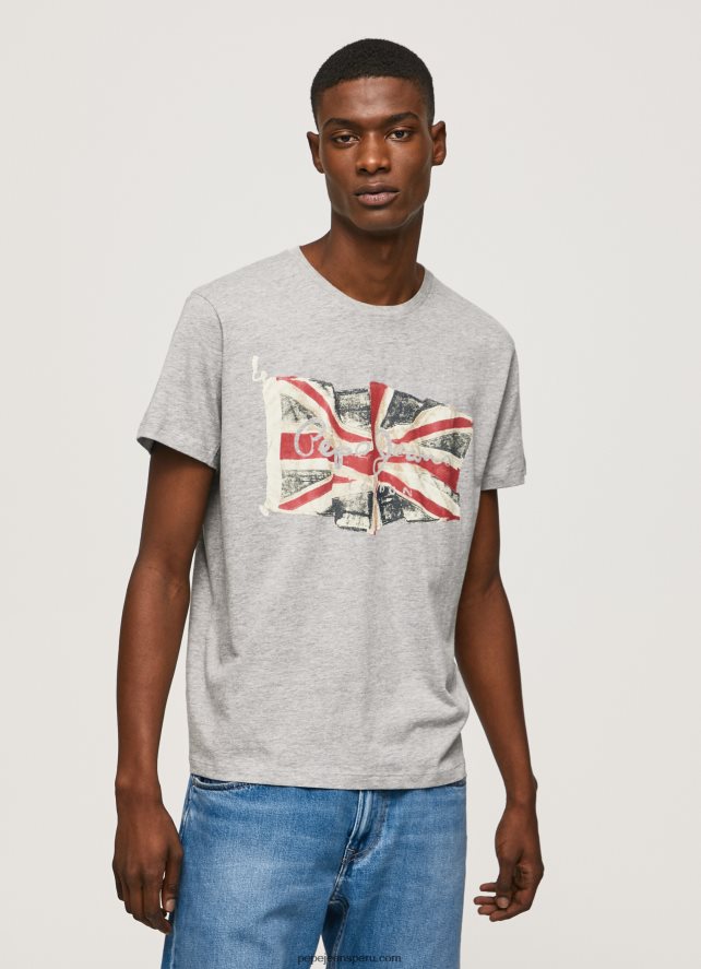 hombres camiseta con el logo de la bandera y la bandera ondeando Pepe Jeans 44JTZ936 gris marga - Imagen 1