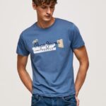 hombres camiseta de algodón con logo de pinceles Pepe Jeans 44JTZ929 ozzy