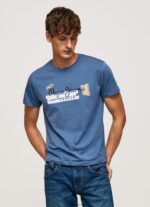 hombres camiseta de algodón con logo de pinceles Pepe Jeans 44JTZ929 ozzy