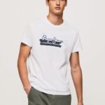 hombres camiseta de algodón con logo de pinceles Pepe Jeans 44JTZ930 blanco