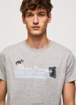 hombres camiseta de algodón con logo de pinceles Pepe Jeans 44JTZ931 gris marga