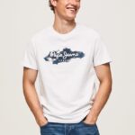 hombres camiseta de algodón con logo de pinceles Pepe Jeans 44JTZ952 blanco