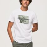 hombres camiseta de algodón con logo Pepe Jeans 44JTZ938 blanco