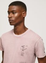 hombres camiseta de algodón lavado y teñido Pepe Jeans 44JTZ928 lejía rosa