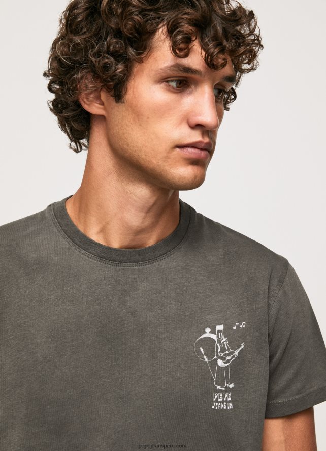 hombres camiseta de algodón lavado y teñido Pepe Jeans 44JTZ941 negro lavado - Imagen 2