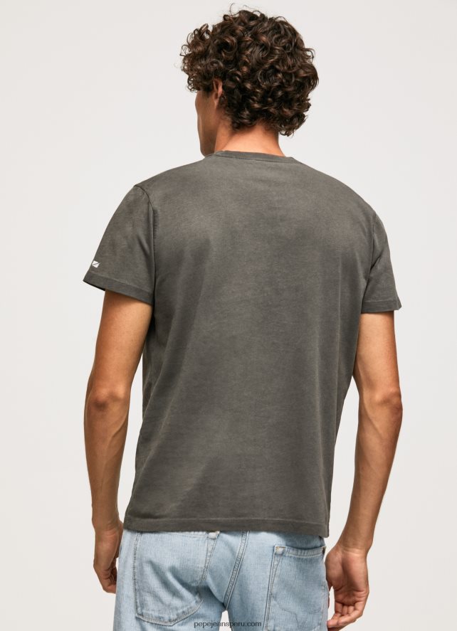 hombres camiseta de algodón lavado y teñido Pepe Jeans 44JTZ941 negro lavado - Imagen 3