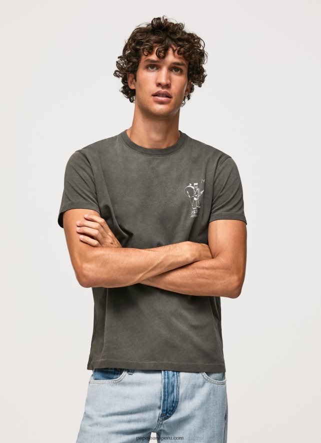 hombres camiseta de algodón lavado y teñido Pepe Jeans 44JTZ941 negro lavado - Imagen 4