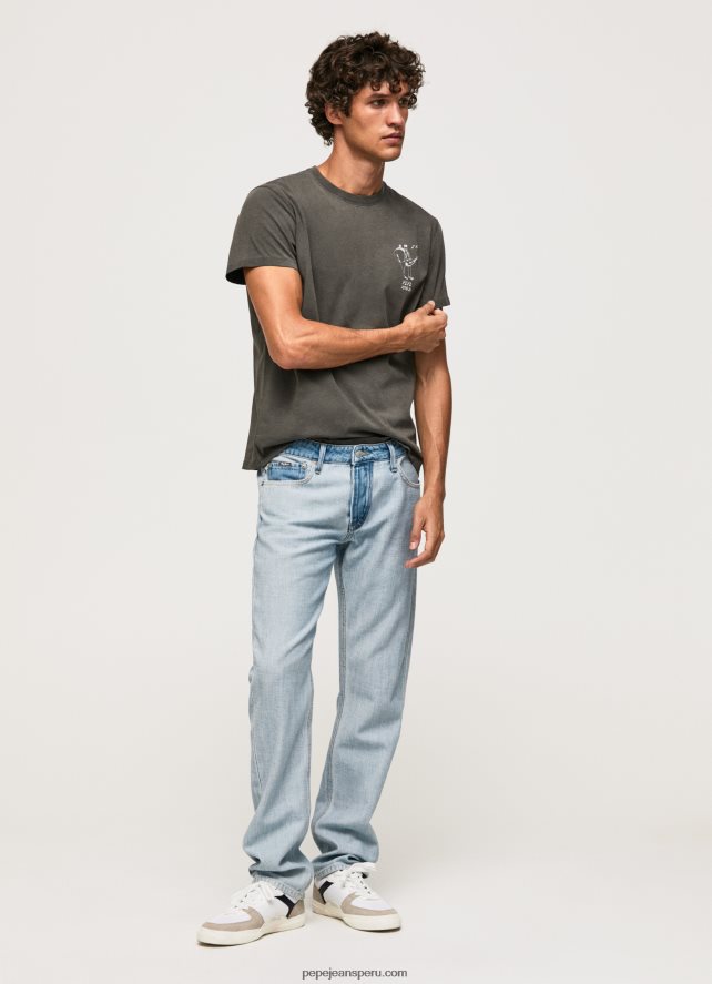 hombres camiseta de algodón lavado y teñido Pepe Jeans 44JTZ941 negro lavado - Imagen 1