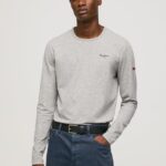 hombres camiseta de manga larga de algodón Pepe Jeans 44JTZ1006 gris marga