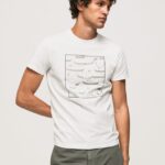 hombres camiseta estampada de algodón Pepe Jeans 44JTZ940 blanco
