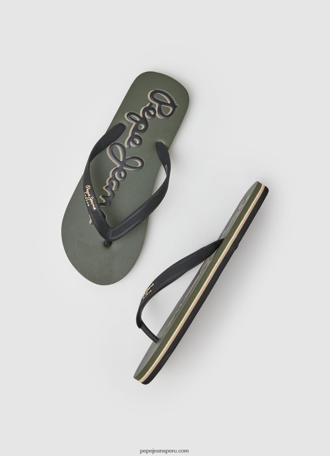 hombres chanclas de playa con logo de bay beach Pepe Jeans 44JTZ1268 ejército - Imagen 2