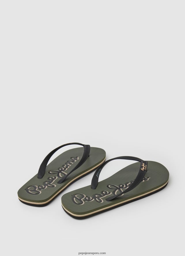 hombres chanclas de playa con logo de bay beach Pepe Jeans 44JTZ1268 ejército - Imagen 4