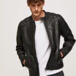 hombres chaqueta biker de piel de cordero Pepe Jeans 44JTZ835 negro