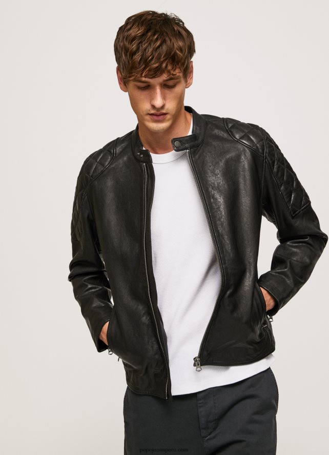 hombres chaqueta biker de piel de cordero Pepe Jeans 44JTZ835 negro - Imagen 1