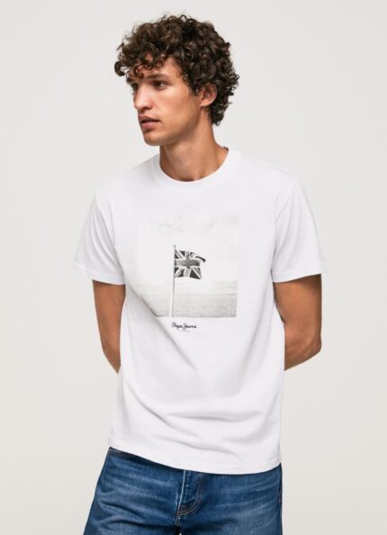 hombres playera con bandera Union Jack Pepe Jeans 44JTZ945 blanco