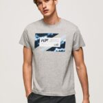 hombres playera con estampado de bandera Pepe Jeans 44JTZ957 gris marga