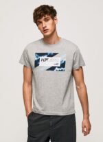 hombres playera con estampado de bandera Pepe Jeans 44JTZ957 gris marga