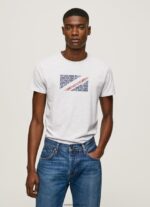 hombres playera con estampado jaspeado del logo Pepe Jeans 44JTZ987 blanco