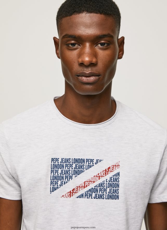 hombres playera con estampado jaspeado del logo Pepe Jeans 44JTZ987 blanco - Imagen 3