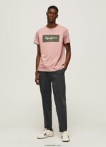 hombres playera con logo bordado Pepe Jeans 44JTZ926 lejía rosa - Imagen 2