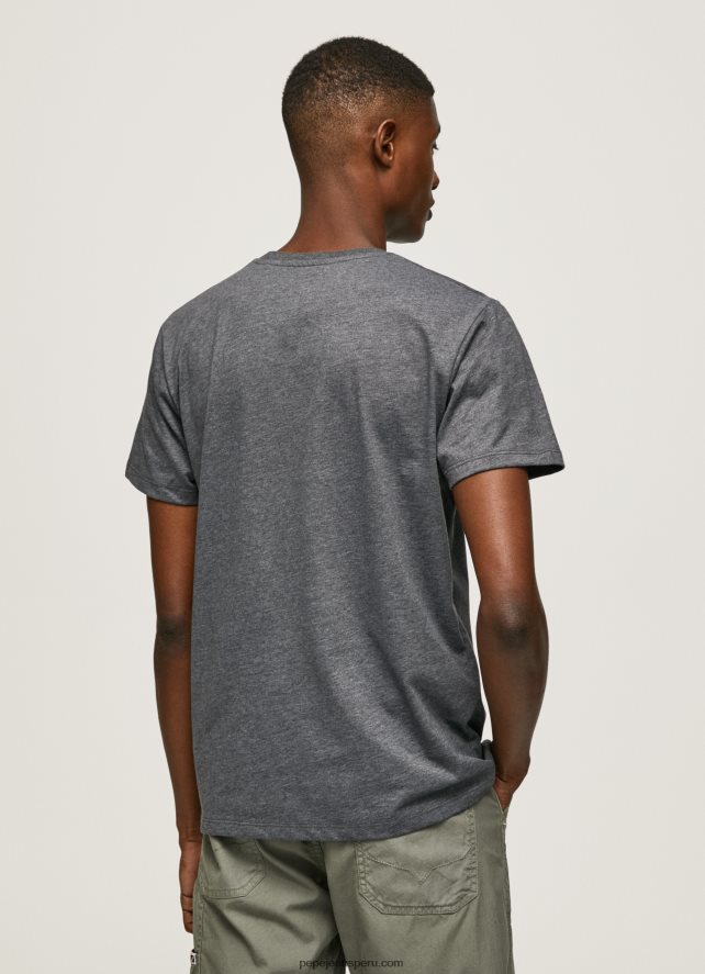 hombres playera con logo bordado Pepe Jeans 44JTZ976 negro lavado - Imagen 4