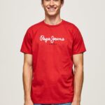 hombres playera con logo estampado Pepe Jeans 44JTZ1016 estudio rojo