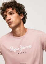 hombres playera con logo estampado Pepe Jeans 44JTZ915 lejía rosa - Imagen 3