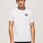 hombres polo de piqué con cuello de béisbol Pepe Jeans 44JTZ1087 blanco