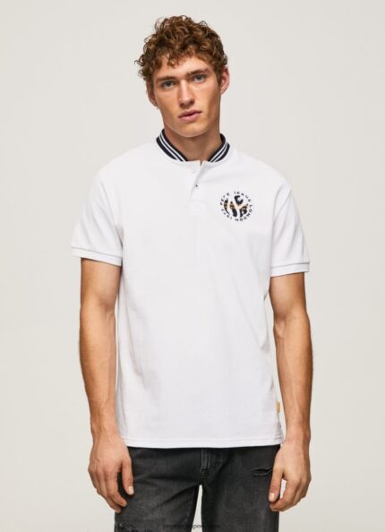 hombres polo de piqué con cuello de béisbol Pepe Jeans 44JTZ1087 blanco