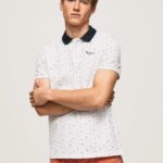 hombres polo de piqué con estampado integral Pepe Jeans 44JTZ1094 blanco