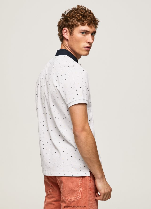 hombres polo de piqué con estampado integral Pepe Jeans 44JTZ1094 blanco - Imagen 4