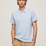 hombres polo de piqué con logo bordado Pepe Jeans 44JTZ1080 blanqueador azul