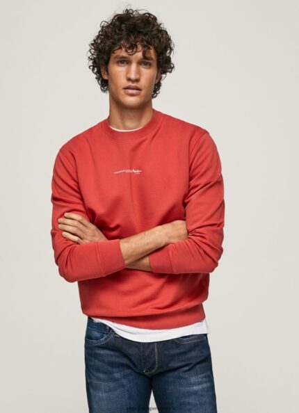 hombres sudadera con logo estampado Pepe Jeans 44JTZ906 estudio rojo